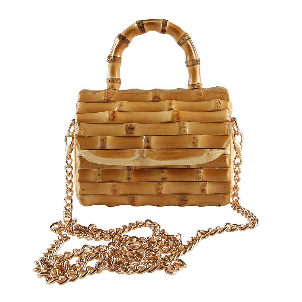 Handgefertigte Mini-Tasche aus nat&uuml;rlichen Bambuswurzeln mit Henkel