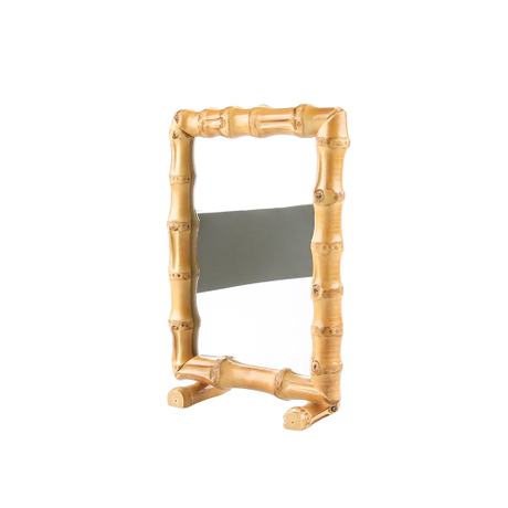  Zweiseitiger, doppelt verwendbarer Kosmetikspiegel mit Bambuswurzel-Fotorahmen und Bildanzeige