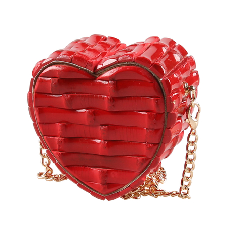 Tas Selempang Mini Akar Bambu Alami Bentuk Hati Buatan Tangan