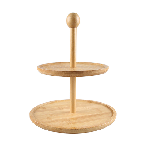 Tempat Baki Penyajian Kayu Bambu 2 Tingkat 