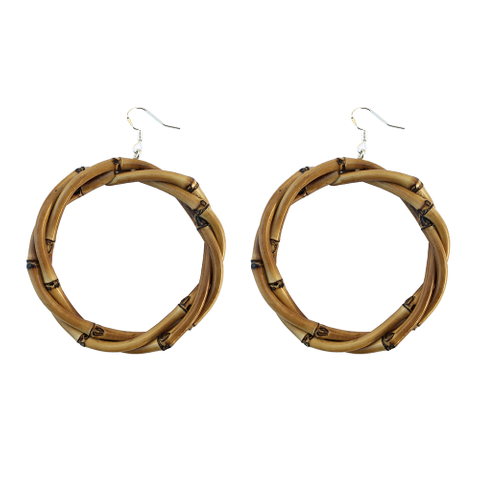 Handgefertigte, gedrehte nat&uuml;rliche Bambuswurzel-Creolen