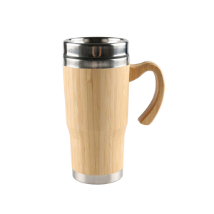 Aço inoxidável Bambu isolado a vácuo Copo Cup AUTO MUG AUTO com tampa da alça