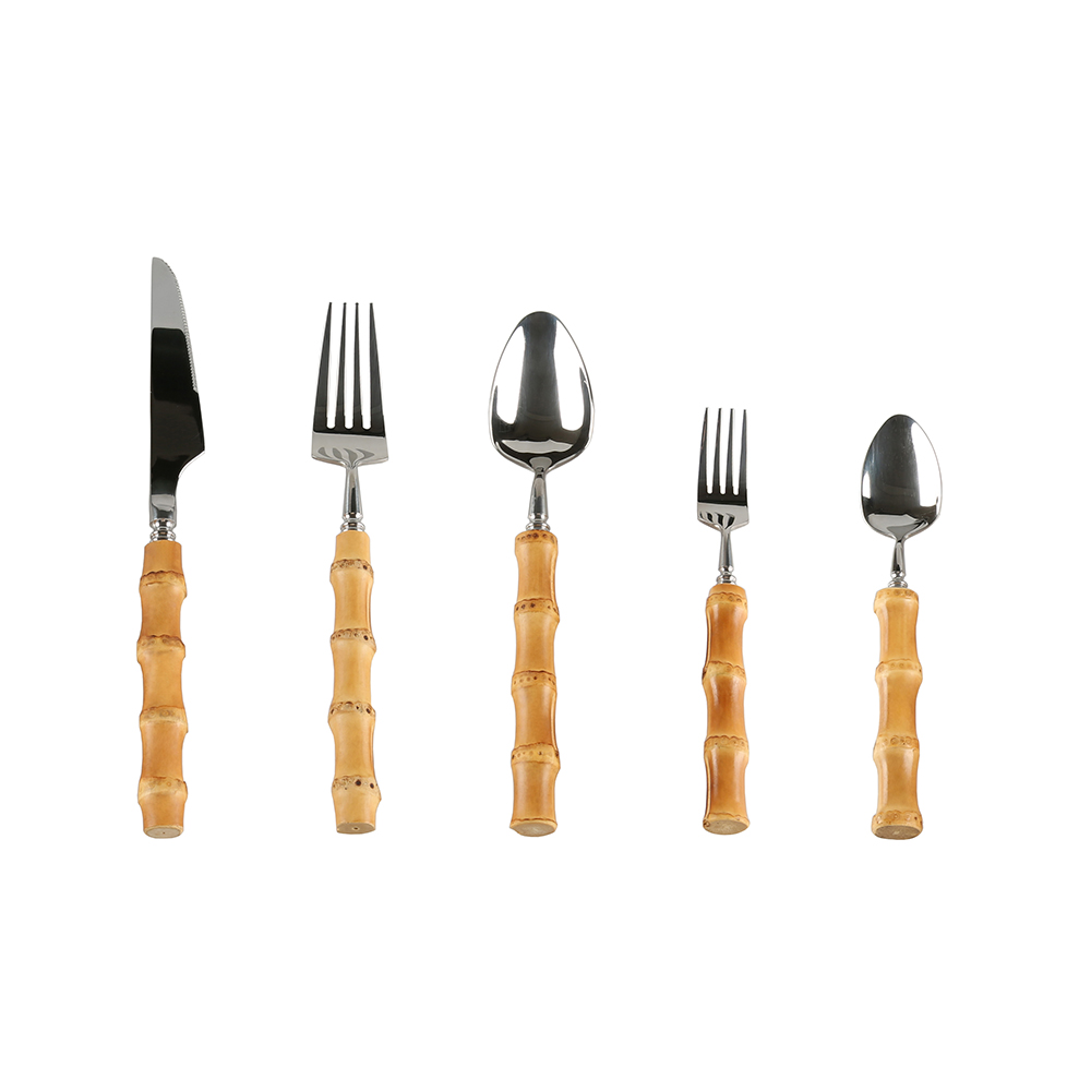 Set Peralatan Makan Makan Baja Tahan Karat Akar Bambu